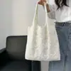 Bolso Tote Bordado con Encaje de Flores Blanco Leche Bolso Hada Coreano de un Solo Hombro para Estudiantes Viajes de Trabajo Tote de Gran Capacidad
