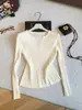 Suéter de punto acanalado de manga larga para mujer, otoño, estilo coreano, corte ajustado, versátil, adelgazante, jersey, prenda interior, elegante, moderno, top casual