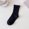 Calcetines de Borde Volante para Mujer, Calcetines Holgados Delgados de Primavera de Color Sólido, Dulces Calcetines de Encaje hasta la Mitad de la Pantorrilla, Calcetines Largos Simples de Moda al Por Mayor