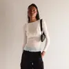 Camiseta de Malla Transparente con Decoración de Pedrería, Estilo Sexy y Atractivo Primavera-Verano, de Venta Caliente en Amazon, de Manga Larga para Mujer
