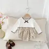 Macacão Estiloso de Manga Longa para Bebê Menina, Padrão Patchwork Ins Estilo Coreano, para Passeios de 100 Dias ou de Um Ano