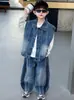 Traje de Mezclilla para Niños de Primavera y Otoño, Estilo Coreano, Conjunto Elegante y Moderno de Chaleco de Tres Piezas para Niños, Ropa de Comercio Exterior para Niños Pequeños