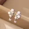 Brilhantes Brincos de Zircônia Pérola Galáxia Agulha de Prata 925 Brincos de Alta Costura Modernos e Exquisitos para Mulheres Acessórios Doces e Elegantes