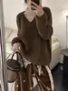 Suéter de Punto con Lentejuelas y Cuello en V para Mujer 2025 Otoño e Invierno Nuevo Estilo Coreano Retro de Punto de Alta Gama