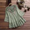 Nuevo Top Elegante de Algodón y Lino con Encaje de Costura Europeo y Americano, Cuello en V, Holgado para Mujer, Colección Primavera Verano 2025 Amazon