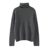 Suéter de Cashmere Feminino 100% Cashmere Puro Novo Moda Vazada Cor Sólida Gola Alta Pulôver Tricotado Suéter Quente