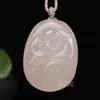 Atacado de fábrica pingente de lótus de jade raiz de lótus rosa abraçando Buda pingente de Buda sorridente Maitreya escultura tridimensional dupla face de jade azul e branco