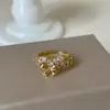 Anel Metálico Aberto de Zircônia de Alto Padrão em Formato de Laço para Mulheres, Luxo Leve, Textura Única, Anel Elegante e Versátil
