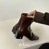 Botines de tacón grueso con punta de estilo francés para mujer 2026 Otoño/Invierno Nuevos Botines Adelgazantes Botas Individuales Cómodas Botas de Cuero Cálidas con Felpa