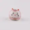 Gato de la Suerte Lindo de Dibujos Animados con Flores Pintadas Gato de la Suerte Cerámica Agujero Vertical Cuentas DIY Colgante de Coche Accesorios Decorativos Joyería