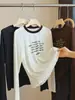 Nueva Camiseta Elegante de Manga Larga con Estampado de Letras para Mujer Otoño 2026, Cuello Redondo, Ligeramente Transparente, Corte Holgado, Top Fino Versátil Casual, Moderno