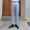 Calça de Botão Naples Paris de Cintura Alta Italiana Primavera Nova Emagrecedora Alta Versátil Cropped Casual Masculina Tendência