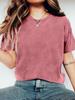 Camiseta de manga corta de algodón para mujer, de color liso, informal, de Amazon, disponible en stock, para comercio exterior, venta al por mayor.