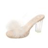 Sandalias Peludas Estilo Hada de Celebridad de Internet para Mujer Verano para Exterior 2024 Nuevo Tacón de Cristal Tacón Grueso Una Línea Zapatillas de Tacón Alto