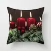 Funda de almohada creativa navideña estilo caricatura pintada a mano Funda de cojín decorativa de árbol de Navidad, trineo, Papá Noel