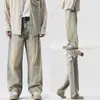 Jeans rectos de alta calidad teñidos con barro amarillo para hombre, nueva colección de otoño, marca moderna estilo americano, largo extendido para hombres altos, pantalones anchos desgastados