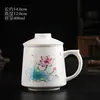 Juego de tres tazas de porcelana blanca, taza de oficina para beber té, separación de té y agua con tapa, juego de regalo para preparar té