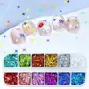 Lentejuelas para Uñas con Forma de Estrella Láser de 12 Compartimentos, Glitter para Uñas de Colores Mixtos y Tamaños Variados, Accesorios de Resina DIY