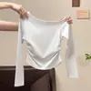 Playera de Manga Larga con Hombros Descubiertos para Mujer, Algodón Puro, Nuevo Estilo de Principios de Otoño, Ajustada, Ceñida a la Cintura, Top Básico Elegante para Mujer