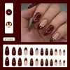 Design de Laço Estilo Francês com Listras Vermelhas e Douradas Retrô, Elegante e Realçador da Pele, Estilo Europeu e Americano, Unhas Usáveis Removíveis, 24 Peças