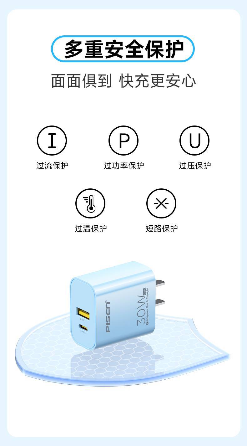 PISENQUICK亮面30W双口GaN快充充电器(FYD-