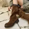 Botas Largas Apiladas con Tacón Grueso Hebilla Plisadas Estilo Retro Coreano para Mujer 2026 Otoño Nuevo Estilo Elegantes de Caña Alta Adelgazantes