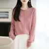 Nuevo cárdigan de punto sin costuras de una pieza para otoño, mujer, simple francés, cuello redondo, manga larga, suéter holgado, abrigo, capa base