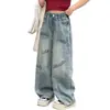 Jeans con Estampado de Letras para Niñas 2026 Nuevos Elegantes Pantalones Rectos de Pierna Ancha Ropa de Primavera para Niños Grandes Pantalones Sueltos de Moda