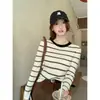 Suéter de Punto de Manga Larga a Rayas Color Block Otoño e Invierno para Mujer, Ajuste Delgado, Elegante, Capa Base, Estilo Relajado, Venta al por Mayor del Fabricante