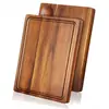 Conjunto de três peças de tábua de corte de madeira de acácia, sem pintura e sem cera, tábua de corte dupla face para frutas e vegetais, tábua de corte doméstica de cozinha para separação