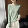 Top casual adelgazante para mujer, sin costuras de lana de hilo fino, delicado y suave, cuello redondo, manga larga, versátil