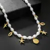 Bohemio Verano Playa Concha Cadena Clavícula Nicho Orilla del Mar Perla Imitación Estrella de Mar Concha Colgante Collar Pulsera