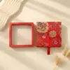 Caixa de Joias Deslizante Estilo Chinês, Caixa de Armazenamento para Pulseiras e Brincos, Caixa Quadrada com Gaveta, Caixa com Película PE Suspensa