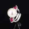 Joia Huabi 2024 Nova Anel Elegante Feminino Banhado a Cobre Platina Nova Cor de Simulação Pérola Tesouro 14mm
