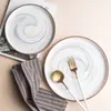 Plato Occidental con Patrón de Mármol Nórdico Plato para Filete Cerámica Bajo Esmalte Plato Plano Plato de Cena Vajilla Creativa Plato para Desayuno Plato