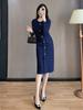 Vestido de punto estilo Chanel francés para mujer, otoño e invierno, nuevo, elegante, estilo occidental, de alta calidad, suéter por encima de la rodilla, falda larga