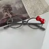 Subcultura Celebridad de Internet Espejo Lindo con Decoración de Lazo Gato Negro con Marco Estampado de Leopardo Gafas para Estilismo Sin Maquillaje Modernas