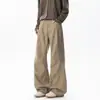 Pantalones de Trabajo Caqui Plisados Americanos Otoño Algodón Lavado Pierna Ancha Holgados Micro Acampanados Marca de Moda Pantalones Casuales Paracaidista