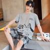 Pijama Masculino, Algodão de Verão Manga Curta, Para Adolescentes e Estudantes, Estilo Coreano Desenho Animado Fofo Leve Conjunto para Usar em Casa no Verão