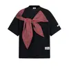 Camiseta Xadrez Estilo Americano Retrô com Laço Manga Curta Masculina Verão Design Sense Nicho Estilo Solto Preguiçoso Top de Meia Manga