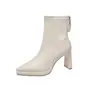 Botas de Cano Curto com Bico Fino e Salto Bloco Outono/Inverno 2026 para Mulheres Impermeáveis Plataforma Salto Alto Elástico Emagrecedoras Zíper nas Costas Couro Macio Elegante Emagrecedoras