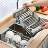 Cesta escurridora para fregadero de acero inoxidable, escurridor extensible, lavabo de cocina para verduras, escurridor para frutero, escurridor de platos, estante de almacenamiento