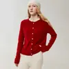 Cárdigan de punto de cachemira de estilo simple para mujer, con cuello redondo, dobladillo enrollado, de un solo pecho, estilo coreano, corte holgado, versátil y con mangas raglán