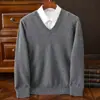 Nuevo Suéter de Lana Australiana de Cuello Redondo para Hombre de Primavera y Otoño Top Casual Camiseta Base de Color Sólido Suéter de Punto Versátil para Hombre