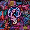 50 Pegatinas de Graffiti Musical Neon Transfronterizas para Guitarra, Casco, Patineta, Taza de Agua, iPad, Decorativas Impermeables, Pegatinas DIY