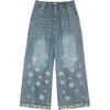 Colección Primavera 2026 Jeans de Mujer Estilo Étnico Cintura Elástica Bordados Holgados Moda Adelgazantes Pantalones Acortados de Pierna Ancha