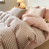 Juego de Cama de Cuatro Piezas de Algodón Puro Algodón Lavado Algodón Puro Dormitorio de Estudiante Cubre Edredón a Cuadros Individual Juego de Cama de Tres Piezas Transpirable