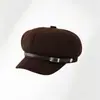 Sombrero de moda coreano para mujer de otoño e invierno, circunferencia de cabeza grande, adelgazante de cara, gorra de pico de pato, boina retro británica de rayas finas