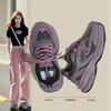 Sapatos Dad Roxo com Solado Grosso Resistentes à Sujeira Sapatos Femininos Explosões Novas Primavera 2025 Versátil Respirável Casuais Esportivos Sapatos de Corrida