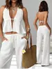Primavera Verão 2026 Roupas Femininas Transfronteiriças Europeias e Americanas Alça Halter Costas Nuas Sexy Sem Mangas Regata Conjunto Emagrecedor